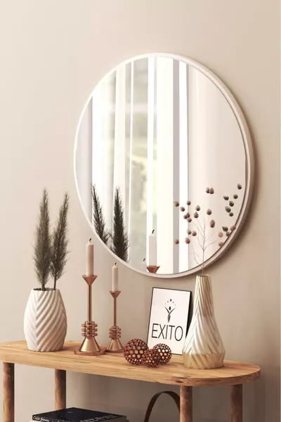 Cexxo Cm White Decorative Round Hallway Entrance Corridor Wall Living Room Kitchen Bathroom Mirror