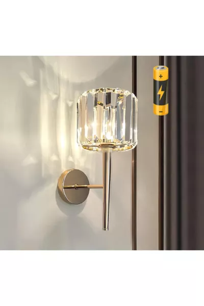 Moderne kristallen draadloze batterijwandlamp met aan/uit-knop goudgeel