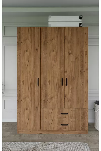 Armadio Yaman Çam con 3 Ante e 2 Cassetti - Guardaroba