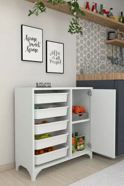 5-Basket Cabinet Multi-Purpose Cabinet Toy Cabinet Kayra White