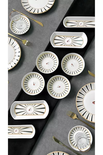 Love Bırd Siyah Yuvarlak  Parça 6 Kişilik Lüx Kahvaltı Takımı Seti Kahvaltılık Seti