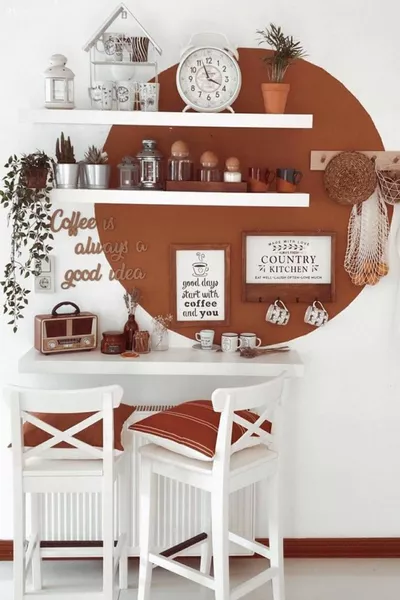 Kitchen Coffee Corner Shelf Coffee Bar Hidden Shelf 2-Piece White Wall Shelf Set