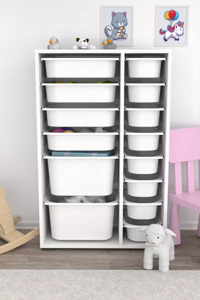 White Multi-Purpose Toy Cabinet with Basket