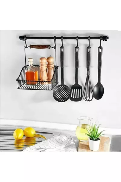 Wooden Handle Metal Basket and Rack Retro Countertop Hanging Kitchen Basket with Handles