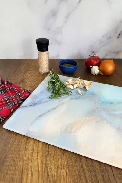 Supreme Mermer Görünümlü | Cam Kesme Tahtası - Cam Kesme Tablası | cm x cm