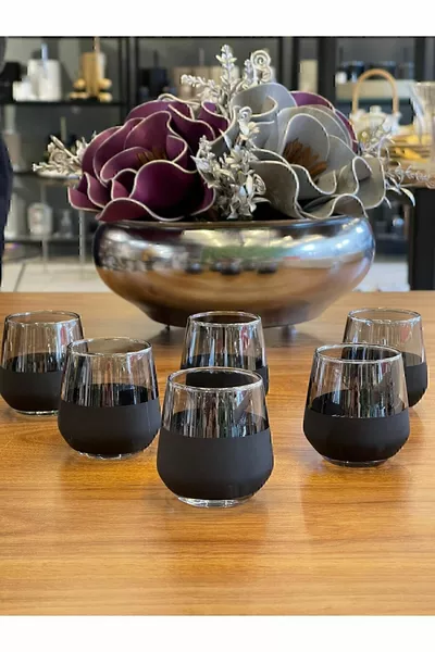 طقم 6 أكواب ماء جانبي باللون الأسود القاتم والبني المدخن، للصداقات أو كهدية