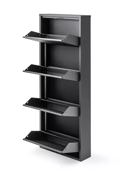 4-Door Lockable Metal Shoe Rack - BLACK Color