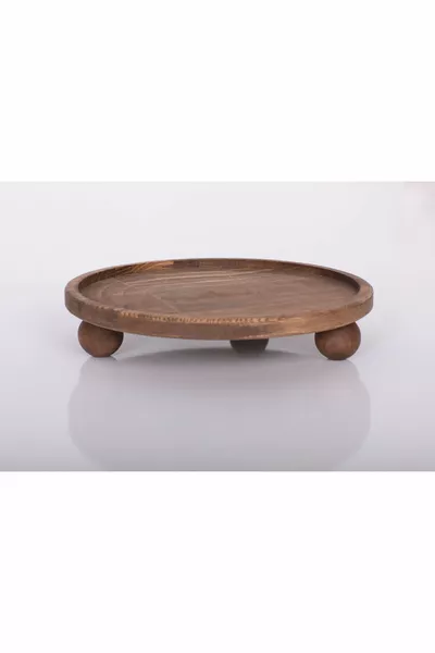 Wood Serving Tray with Stand, Walnut Color
