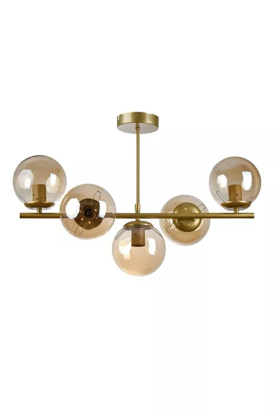 Roma Modern Tasarım Salon Yemek Odası Mutfak Eskitme Renk Bal Camlı Sıralı 5 Li Avize