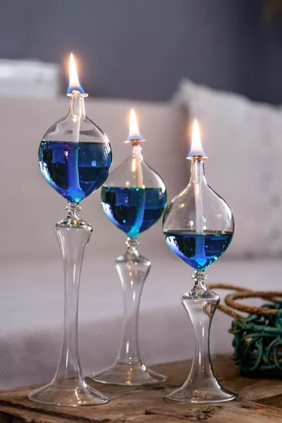 Ensemble de 3 lampes en verre sur pied Drops avec huile de lampe