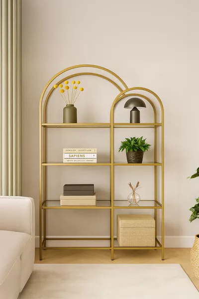 Twin Metal Boekenkast - Goud Met Transparant Glas Decoratief Accessoire Rek Keukenrek