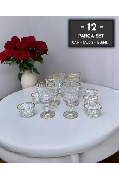 Set de Présentation de Verres à Eau pour Café avec Dessin Orkidé et Dorure