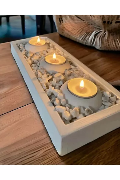 Concrete Candle Holder Stones with Plate Tealight Candles Not Included