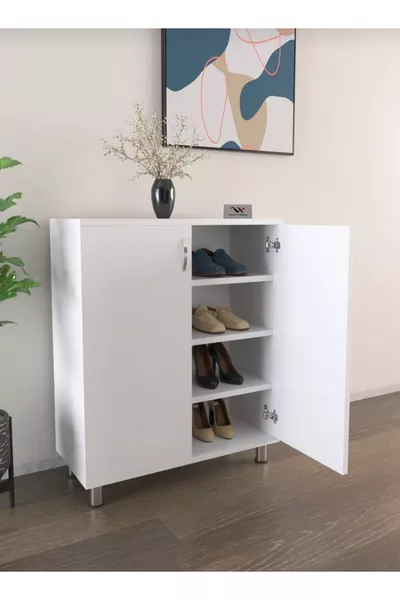 Multipurpose 2-Door 4-Shelf Shoe Cabinet for Kitchen, Entryway, Hall, and Bedroom