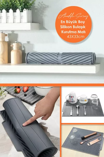 En Büyük Boy Antrasit  X  Cm Silikon Bulaşık Kurutma Matı Bulaşıklık | Bulaşık Altlığı