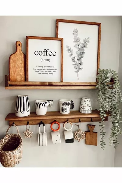 Cm Coffee Corner 2-Piece Shelf Set Wall Rack Hanger (Includes 8 Cup Hooks)