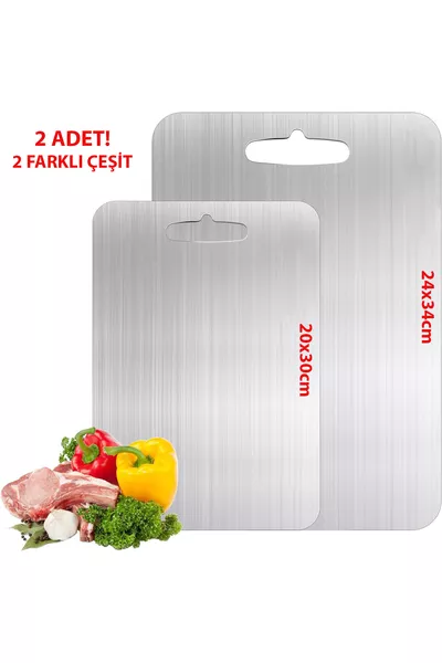 2 Adet Antibakteriyel Paslanmaz Çelik Kesme Tahtası (2 FARKLI BOY!)