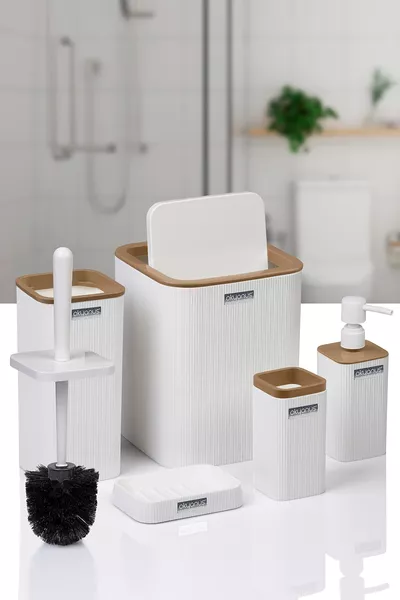 Mina Due Weiß Gestreiftes Karos 5-teiliges Badezimmerset