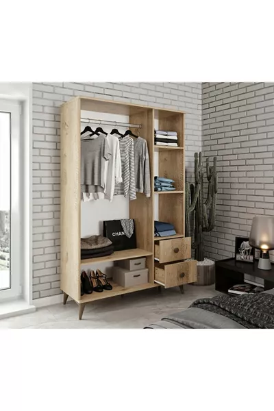 Akasya 3-Door 2-Drawer MDF Wardrobe Clothes Cabinet Oak - Fully Premium Quality MDF