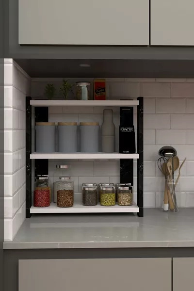 Set di Spezie da Banco a Tre Livelli, Speziere con Motivo Marmo Nero, Marmo Bianco e Bianco, Taglia Unica