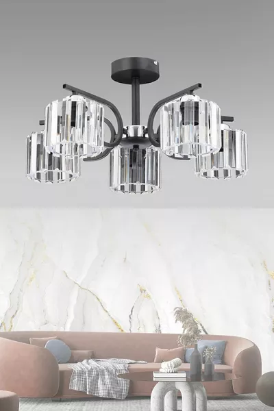Nehir 5-Lichts Plafondlamp Chroom Met Kristal Modern Decoratief Verlichting
