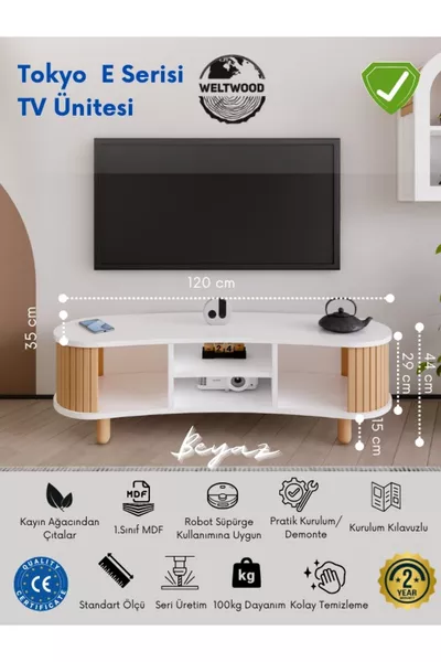 Weltwood Tokyo TV Unit MDF, Beech Polished Slat, Bohemian Style, Modern, Durable, and Stylish TV Stand