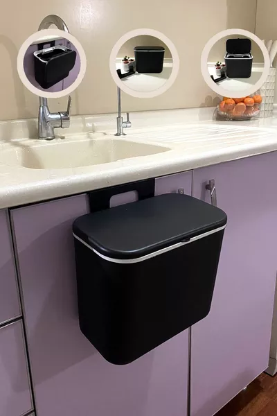 Vailo Черно 8 л Кухненска кош за боклук с поставка за плота и шкаф