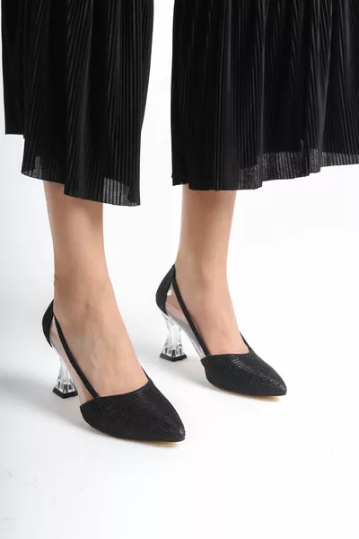 -Abito da sera nero argentato anteriore chiuso da donna tacchi trasparenti I PIEDI SOTTILI DOVREBBERO PRENDERE IL PIENO NO