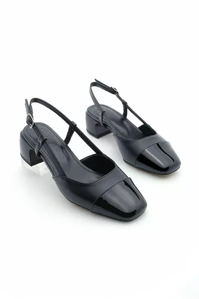 Kadın Baretli Kare Burunlu Arkası Açık Kısa Blok Topuklu Mary Jane Ayakkabı Sedor Siyah