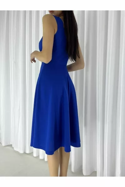 Träger Herzkragen Midi-Länge Abendkleid aus Kreppstoff