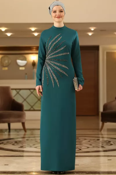 Tesettür Abiye Palmiye Abiye Petrol