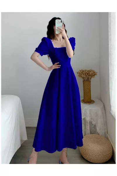 طبق الاصل - فستان ميدي واسع الأكمام قصيرة