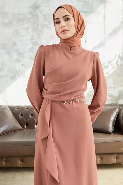 Вечерна рокля с пола с волани - Camel