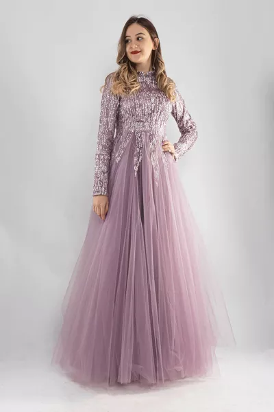  Длинное рукав с блестками и вышивкой хиджаб помолвочное вечернее платье