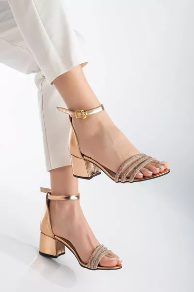 Women's Stone Detailed 3-Strap Heeled Evening Shoes