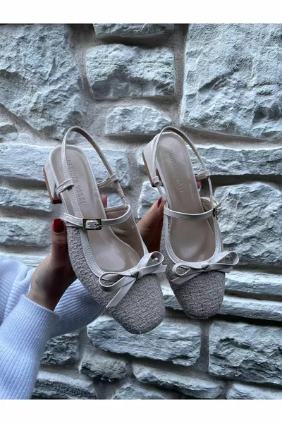 Lena Bow Tissu Tweed Détail Ballerines Couleur Beige