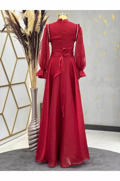 Плечо Камень Sema Хиджаб Вечернее Платье Красный