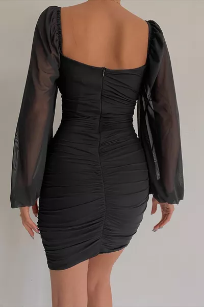 الصدر مبطن مبطن بسط تول النسيج قصيرة أسود مساء اللباس أسود فستان التخرج الأسود 