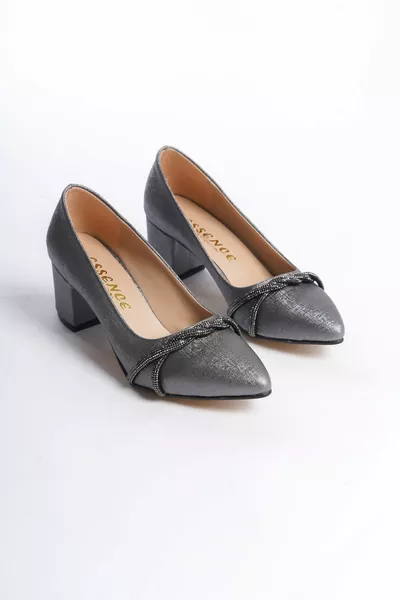 Dames Dikke Hakken Puntige Neus Klassieke Stenen Avondschoenen