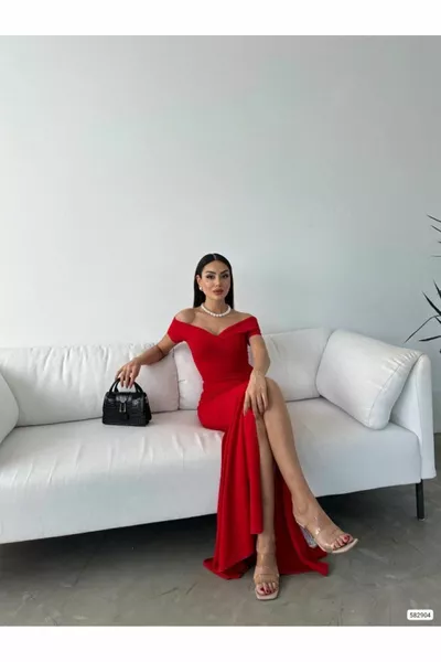 Женское вечернее платье из дайверской ткани с вырезом «лодочкой» и глубоким вырезом