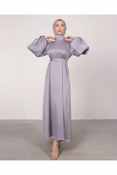 Robes de soirée hijab en satin à manches ballon