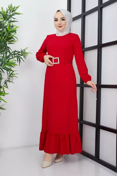 Dilay Atlas Jurk - Rood