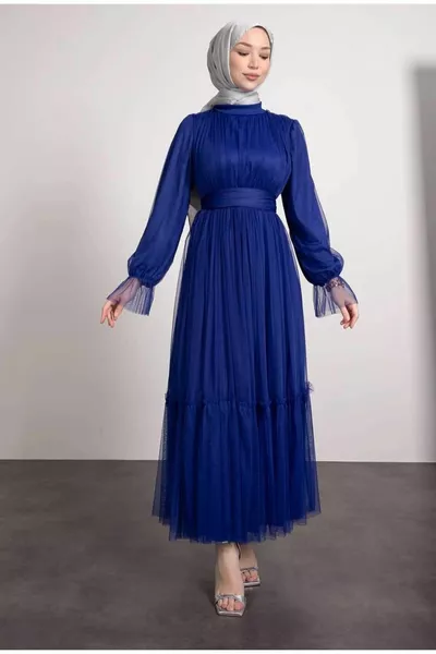 Blue Tulle Hijab Dress
