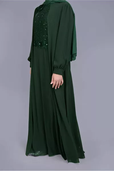 Abito da sera ricamato con paillettes verdi da donna 