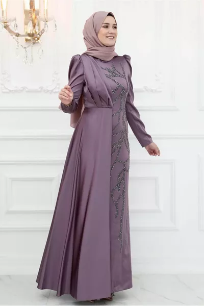 DAMEN-ABENDKLEID IN ROSA (ROSA) MIT STICKEREI UND DETAIL T 