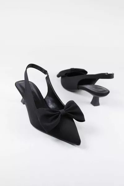 نسائي القوس المفصل قماش أسود كعب قصير 3 سم