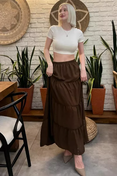 Горько-коричневая базовая плиссированная женская длинная юбка