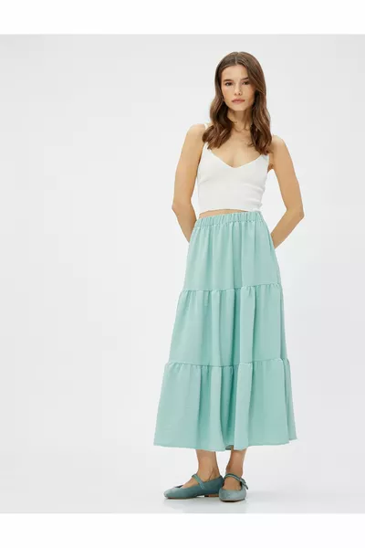 تنورة ميدي مطوية خصر مطاطي