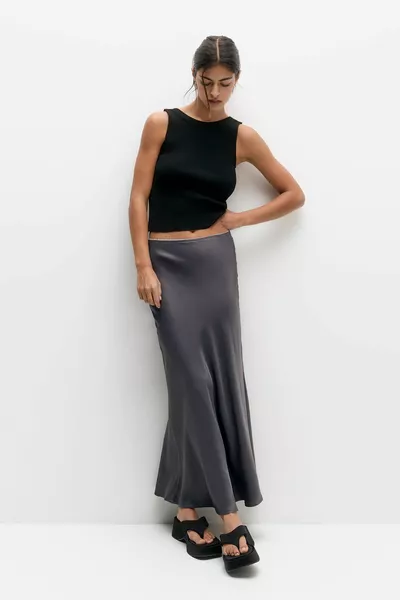 Сатенена миди пола с дантелена гарнитура