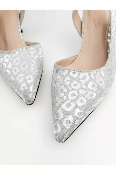 Chaussures de soirée à talons aiguilles détaillés en pierre d’argent pour femmes